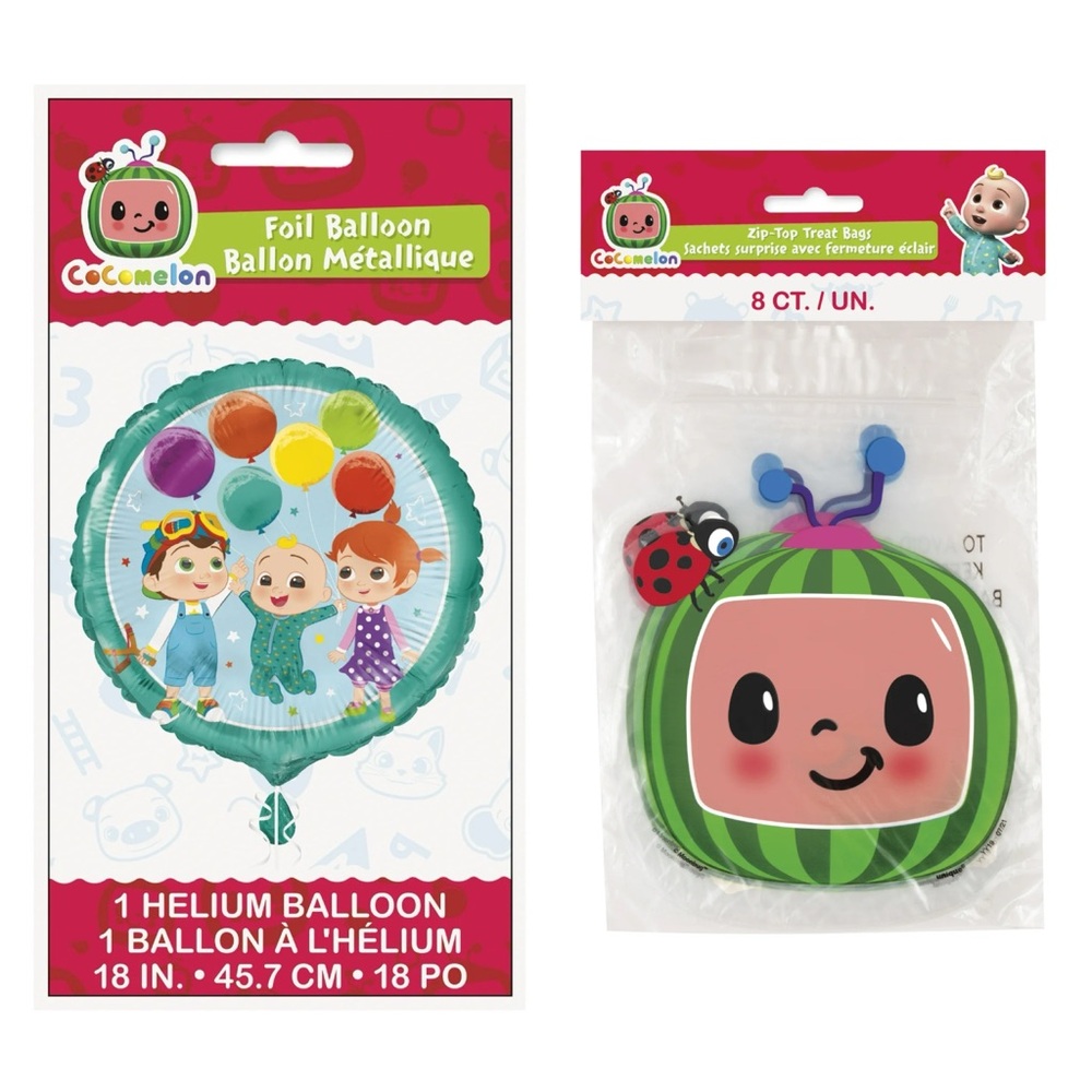CoComelon | Foil Cocomelon Balloon, 18in & Zip-Top Party Bags, 8ct